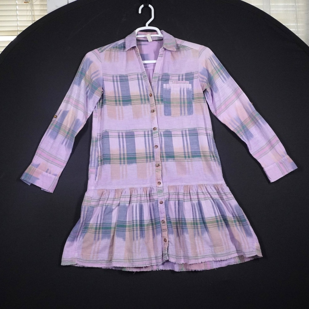 Pilcro Tangier Mini Shirt Dress XS Purple Plaid Corduroy Ruffle Hem Boho Prep